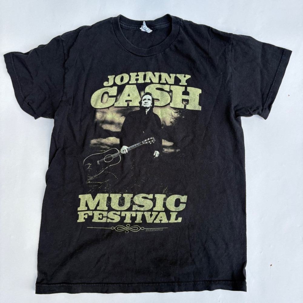 Johnny Cash Music Festival 2011 T-Shirt Mens Medium Black Zion Rootswear Graphic
